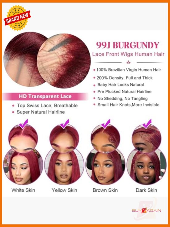 200% Density 13x6 HD Lace Front Wig Human Hair Straight Pre Plucked Glueless main image 5